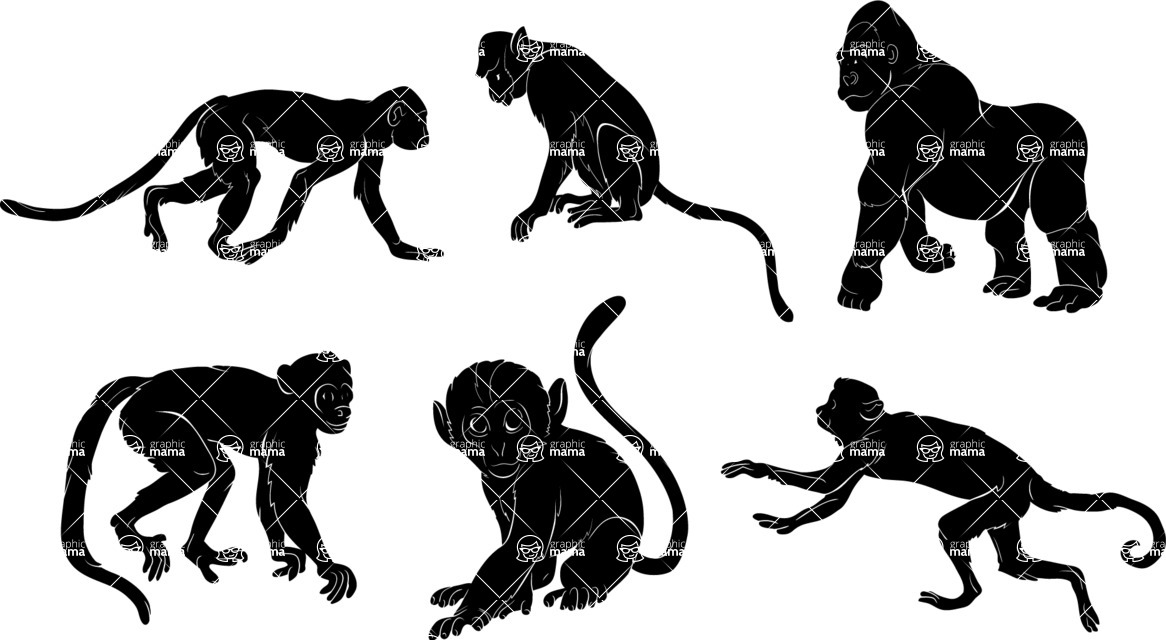 Vector silhouettes - Vector Monkey Silhouettes Set